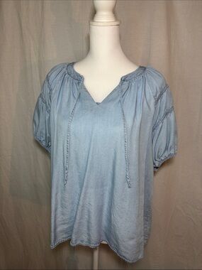 Wonderly Light Blue Peasant-Style Boho Blouse (60)